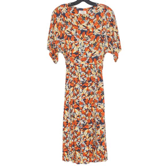 Porridge Dress Les Papillons Boho Cottage Coastal Floral Orange Medium Petite - Picture 1 of 5